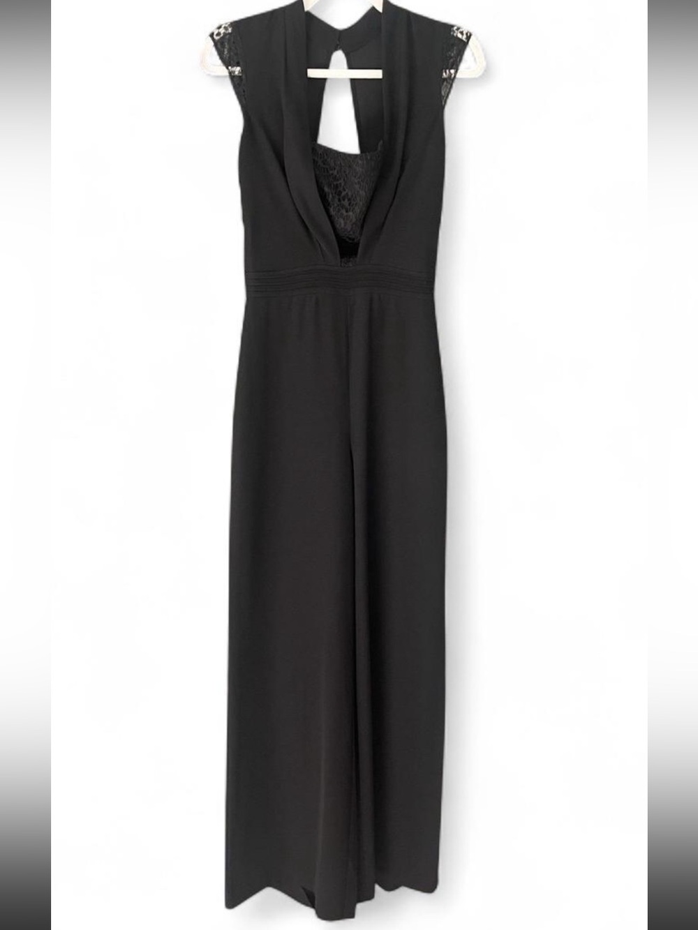 Reiss Jumpsuit Black Women's Size 6 Sleeveless Zip Lace Wide Leg